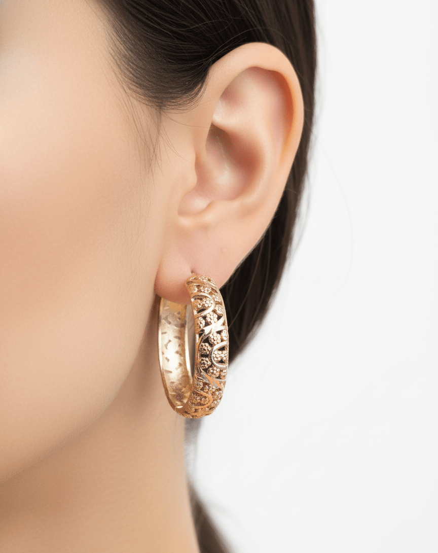 گوشواره حلقه ای بزرگ مدل دار کد 488 – ژوپینگ استیل- بدلیجات ژوپینگ